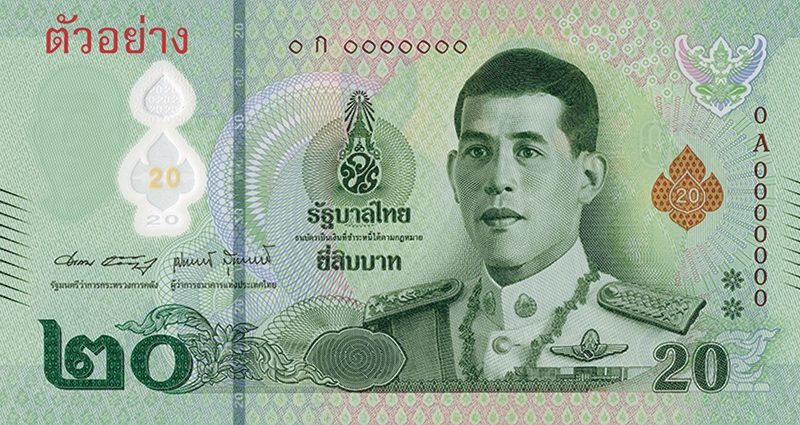 Thaiföldön, új 20 baht-os bankjegy kerül forgalomba