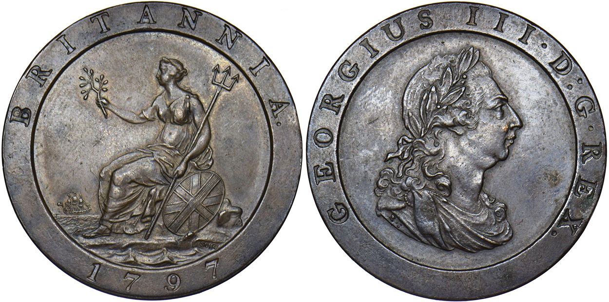 A világ első forgalmi érméi, amiket “modern” technológiával vertek! ( 1 penny, és 2  pence 1797 )