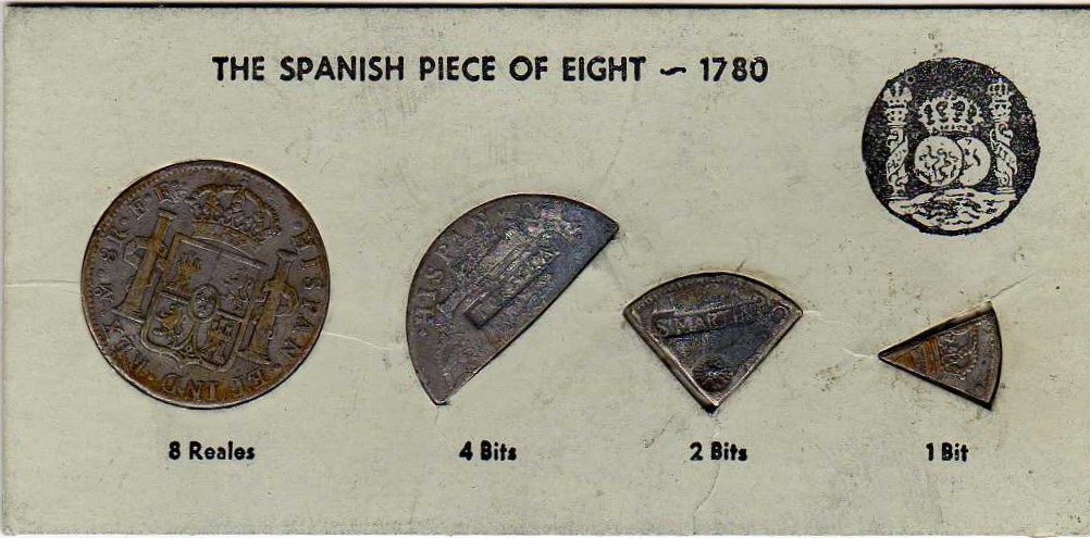 Az érme, amit 2-vel osztható darabokra vágtak, mint egy pizzát :)  ( spanyol 8 real )