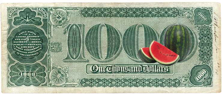 Dinnye dizájn, ami több millió dollárt ér! A “nagy görögdinnye” 1000 dolláros, a bankjegyek “Szent Grál”-ja!