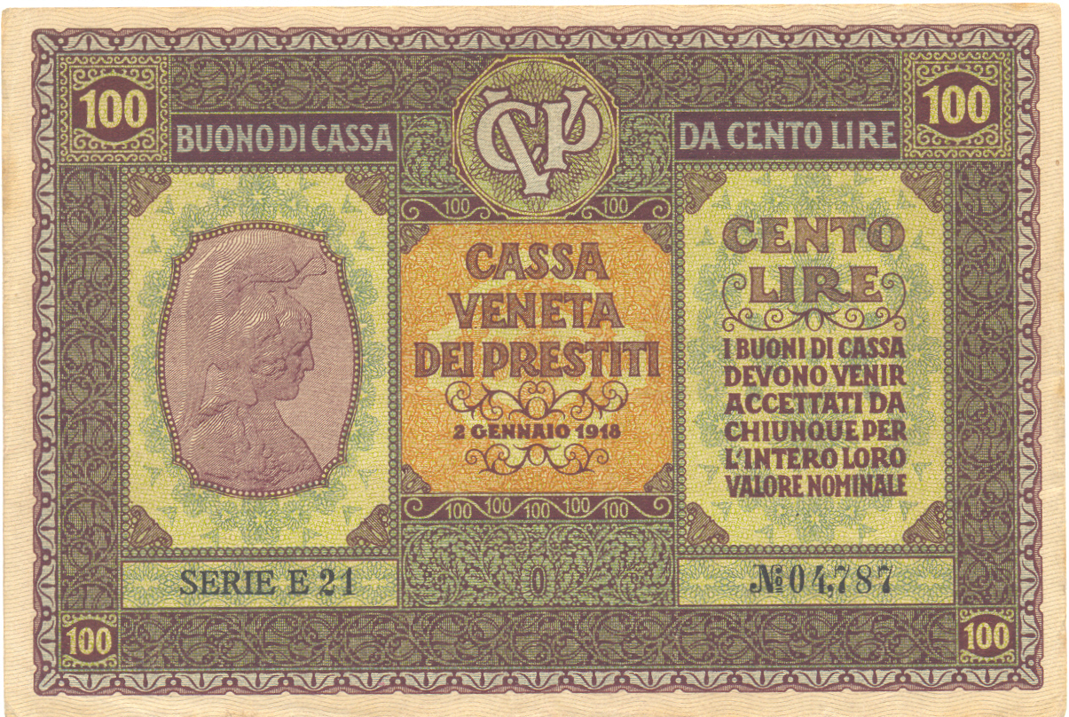 Az osztrák-magyar megszállási “pénz” Olaszországban. ( Cassa Veneta lira, 1918 )