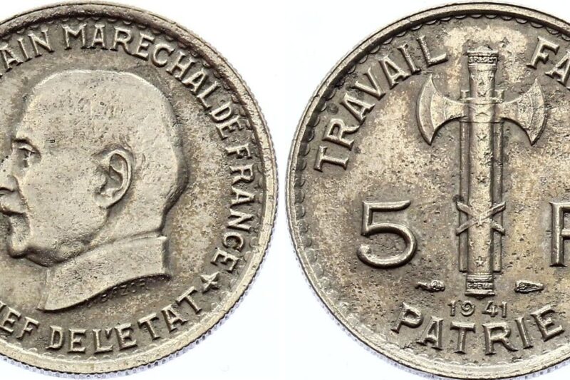 Tudtad, hogy a Vichy-bábállam “uralkodójának” volt saját érméje?  ( “Pétain” 5 frank, 1941 )