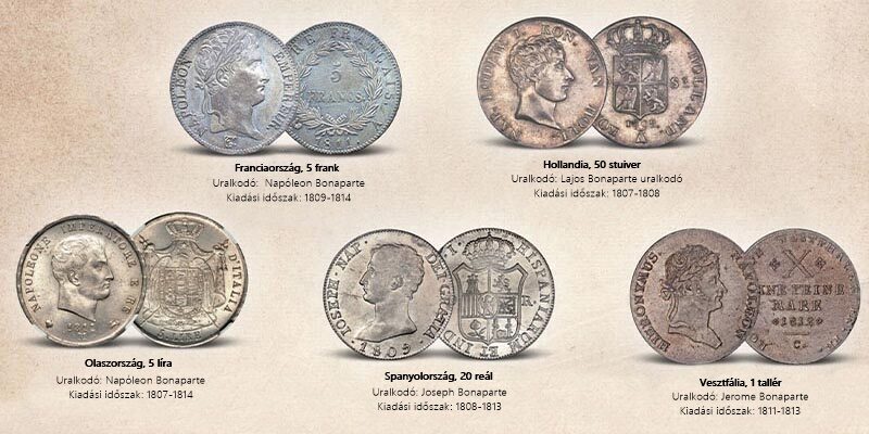 Volt időszak, amikor szinte minden európai érmén egy Bonaparte uralkodó szerepelt ( frank, tallér, reál, líra, stuiver )